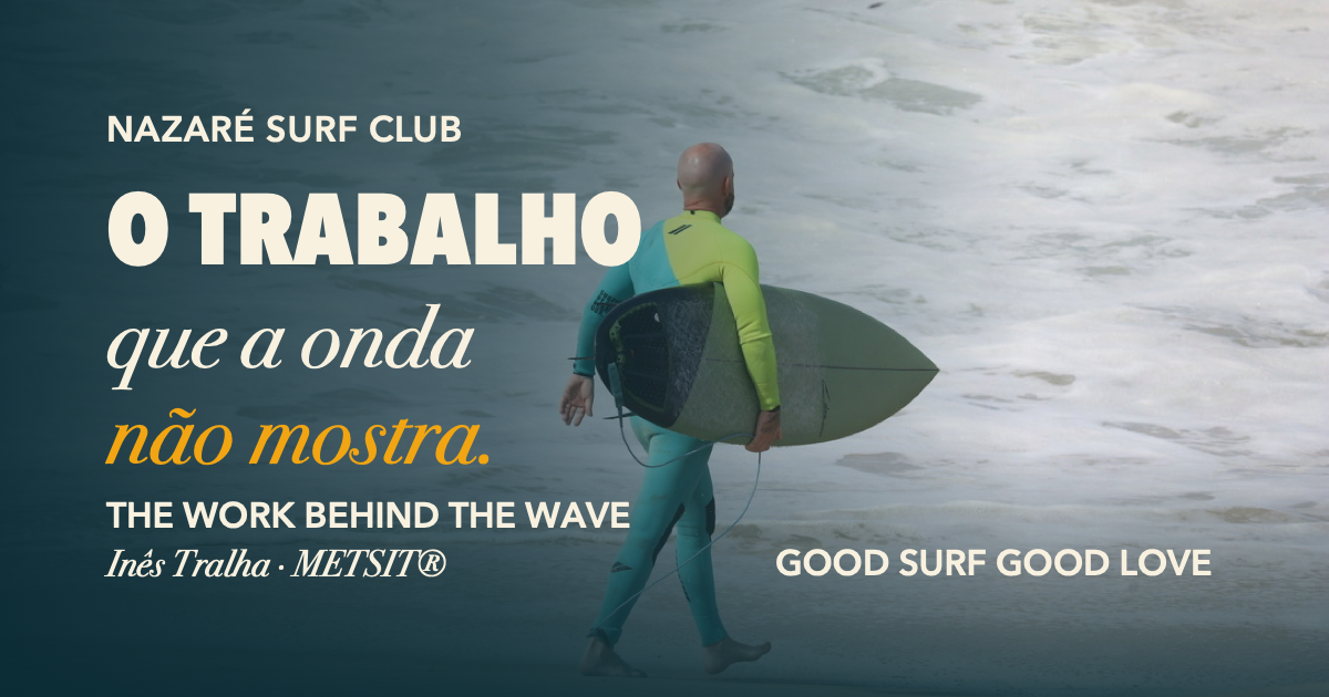 Eddie com a prancha junto ao mar. Nazaré Surf Club: o trabalho que a onda não mostra. Inês Tralha, Good Surf Good Love.
